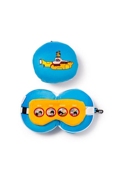 The Beatles Perna de calatorie de plus & masca de dormit, Relaxeazzz ,The Beatles Yellow Submarine, cu fermoar