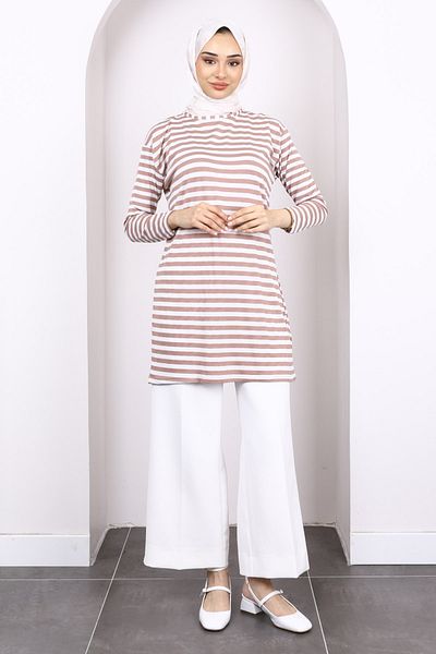 İmajButik Mink Striped Long Sleeve Tunic