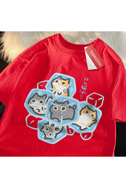 StartMore Y2K Vintage T-Shirt Tee Ice Cat Fun Cartoon Cats Print