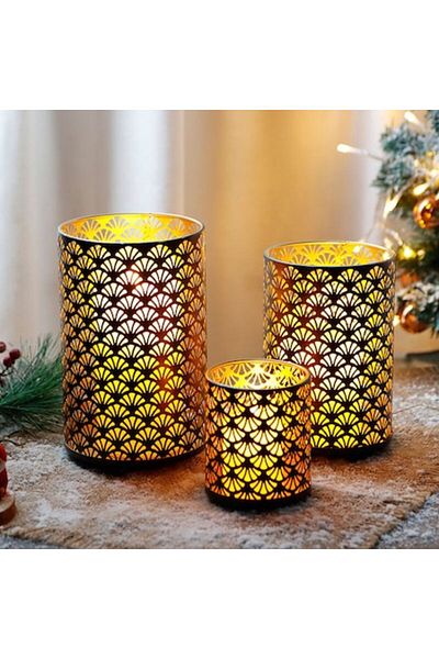OEM Set 3 lumânări LED în sticlă aurie, 3 dimensiuni 15 cm - 12,5 cm - 10 cm