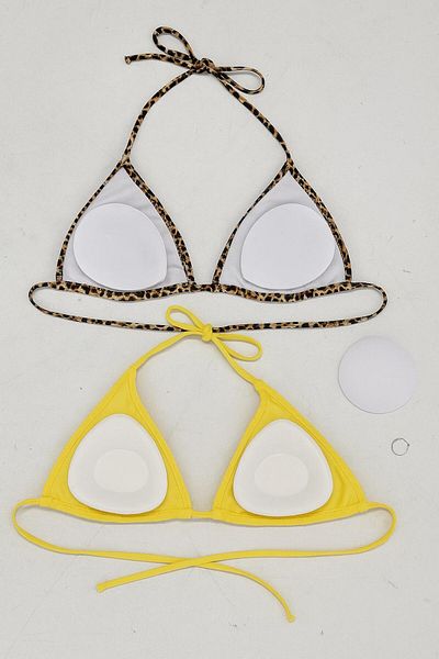 Stail Moda Women's Leopard and Yellow 2-Piece Side and Neck Tie Shorts Triangle Bikini Nightdress Sea Suit