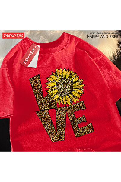 StartMore تي شيرت Y2k Vintage تي شيرت Love Leopard Sunflower
