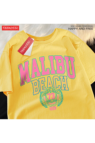 StartMore تي شيرت Y2k Vintage تي شيرت Malibu Beach بطباعة حروف بسيطة
