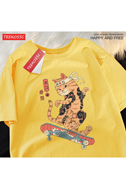 StartMore تي شيرت Y2k Vintage تي شيرت ياباني هاراجوكو سكيت بورد سوشي كات