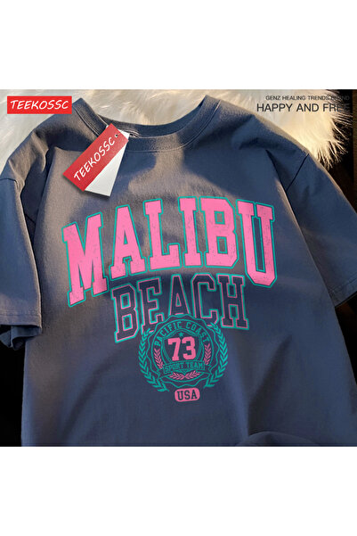 StartMore تي شيرت Y2k Vintage تي شيرت Malibu Beach بطباعة حروف بسيطة
