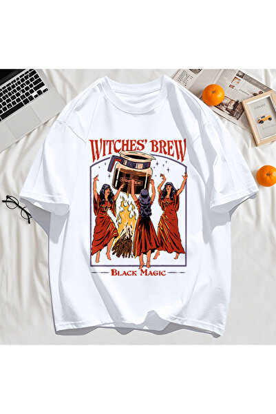 StartMore تي شيرت Y2k Vintage تي شيرت Halloween Brew Black Magic Print
