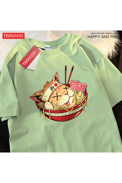 StartMore تي شيرت Y2k Vintage تي شيرت ياباني هاراجوكو سوشي نودلز كات