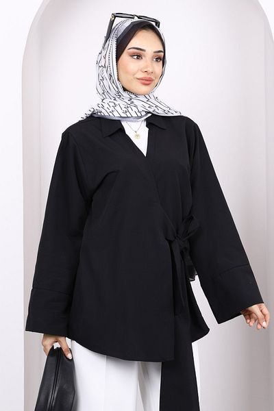İmajButik Μαύρο πλαϊνό δεμένο κιμονό