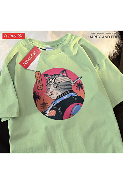 StartMore تي شيرت Y2k Vintage تي شيرت ياباني هاراجوكو سيف الساموراي القط