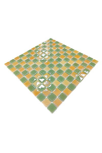 MozaiKristaL Tüm yüzeyler için 25x25mm. M.Yeşili-P.Sarı Damalı 31,5x31,5cm Fileli Cam Mozaik (10 File Karo=1m2 )