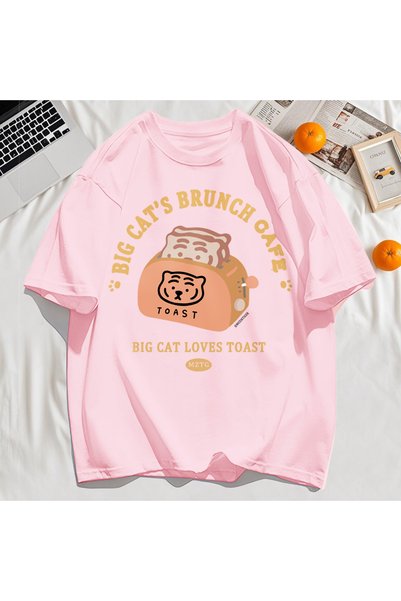 StartMore تي شيرت Y2k Vintage بتصميم مقهى Brunch Cat كبير