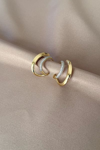 laria jewelry Stoned 2-Piece Model Hoop Earrings