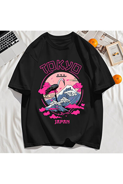 StartMore Y2K Vintage T-Shirt Tee Tokyo Japan Harajuku Crane Pattern