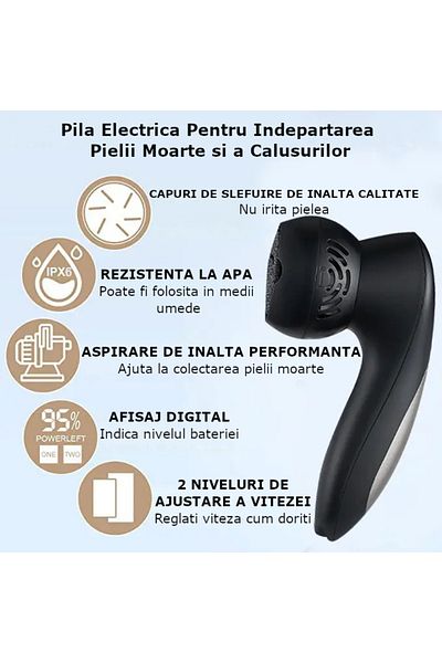 Clavi Electric Foot And Heel File, With 18 Accessories, Dead Skin And Callus Removal, Black