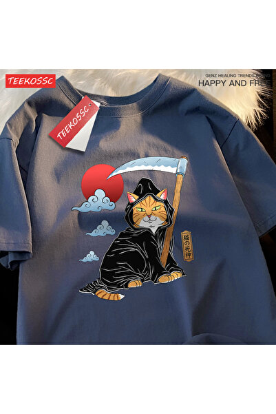 StartMore تي شيرت Y2k Vintage تي شيرت ياباني Harajuku Death Scythe Cat