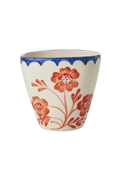 RICE El Yapımı Oval Seramik Kupa - Turuncu Çiçek