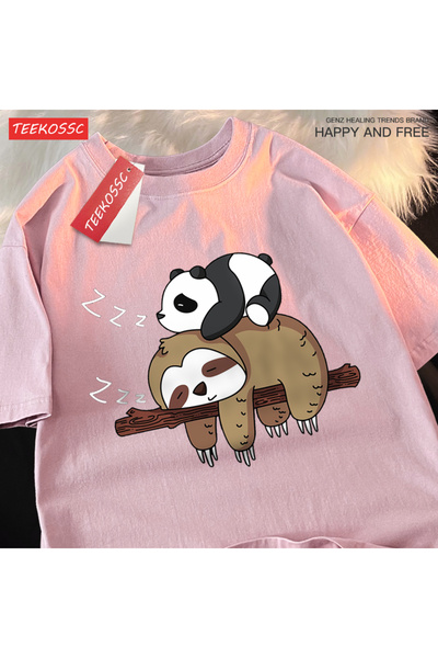 StartMore Y2K Vintage T-Shirt Tee Pandas Sloths Sleeping on