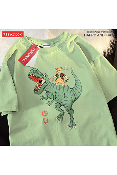 StartMore تي شيرت Y2k Vintage تي شيرت ياباني هاراجوكو لركوب ديناصور القط