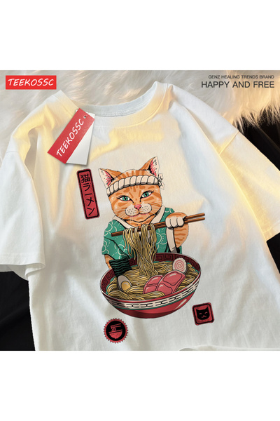 StartMore تي شيرت Y2k Vintage تي شيرت ياباني Harajuku يأكل نودلز القط
