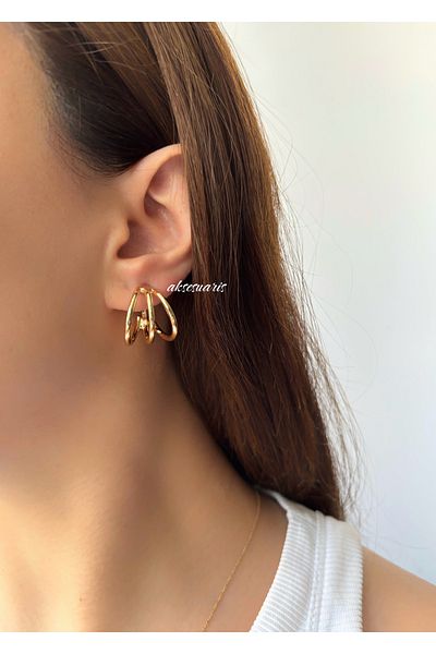 aksesuaris 3-Piece Gold Steel Earrings