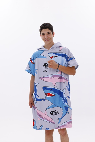 NEPTUNUS SHOP PAMUKLU UNİSEX KAPŞONLU YETİŞKİN PANÇO HAVLU BORNOZ