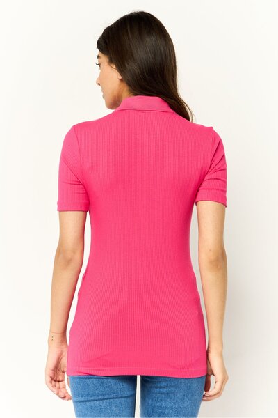 Tommy Hilfiger Women Spread Collar Short Sleeve Brand Logo Polo Shirt, Pink