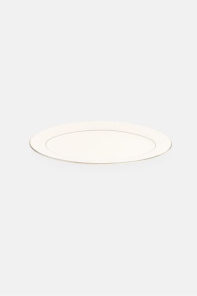 Fissman 1 Pc Fine Bone China Oval Serving Plate With Silver Lining, White