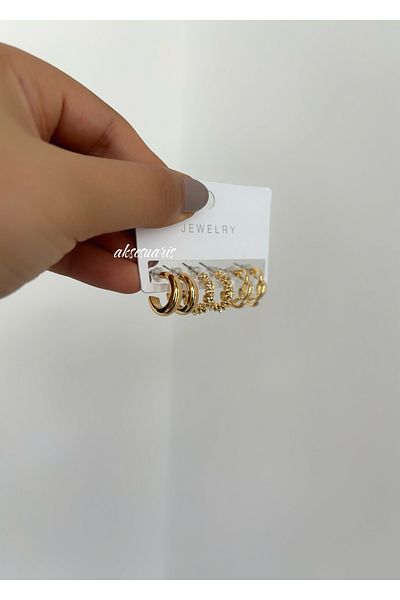 aksesuaris Set of 6 Patterned Hoop Women's Earrings