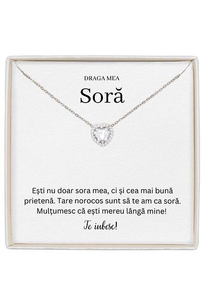 The Jewel Heart Colier Argintiu Cu Inimă, Cadou Plin De Iubire Pentru Sora Ta, 41+5 cm