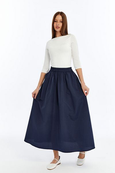 MA ananas Navy Blue Elastic Waist Flared Skirt Ma899