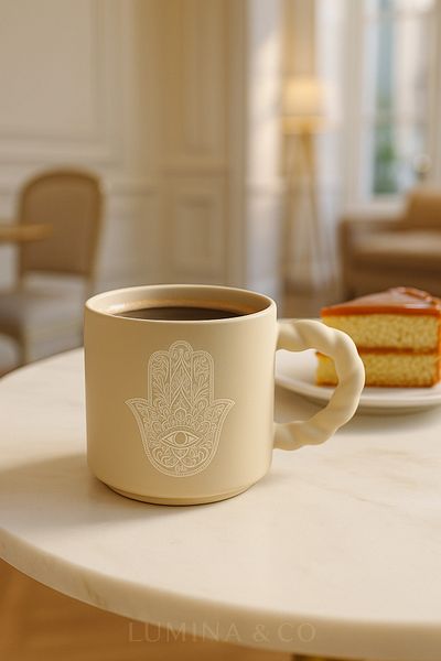 LUMİNA Hamsa Patterned Pastel Color Porcelain Mug - 350 ml