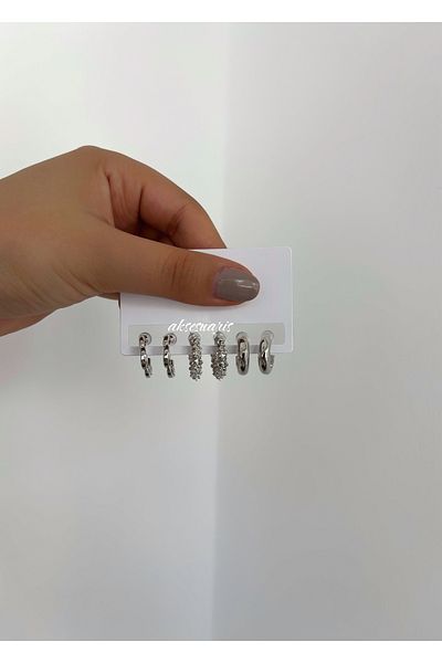aksesuaris Set of 6 Patterned Hoop Women's Earrings