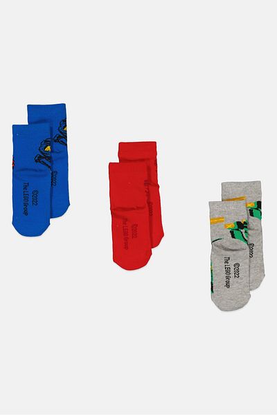 LEGO Toddlers Girl 3 Pairs Graphic Print Socks, Red