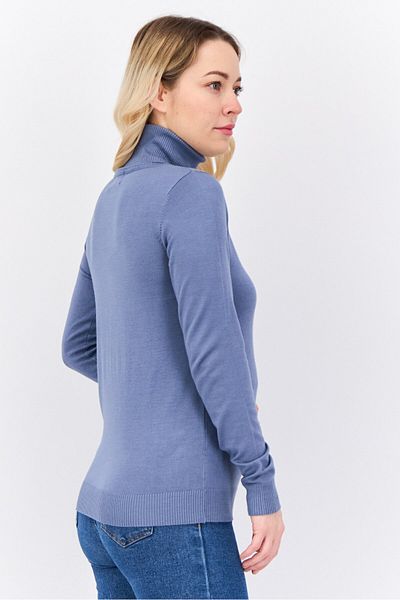 Buzz Women Turtle Neck Long Sleeve Ribbed Sweater, Blue