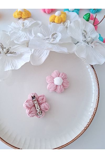İPAR AKSESUAR Light Pink Clip 2-Piece Hand Knitted Clasp
