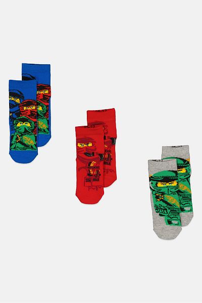 LEGO Toddlers Girl 3 Pairs Graphic Print Socks, Red