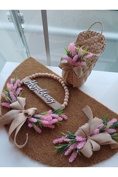 Okaliptus Tasarım Welcome Pink Realistic Lavender Door Set of 3
