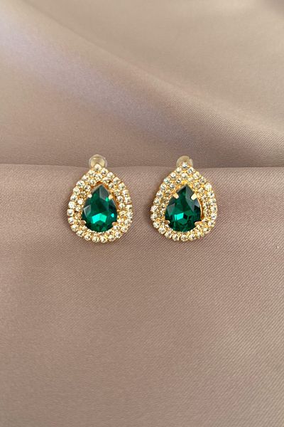 laria jewelry Emerald Stone Water Drop Earrings