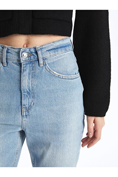 LC Waikiki Pantaloni de damă din denim Indigo cu croiala dreaptă