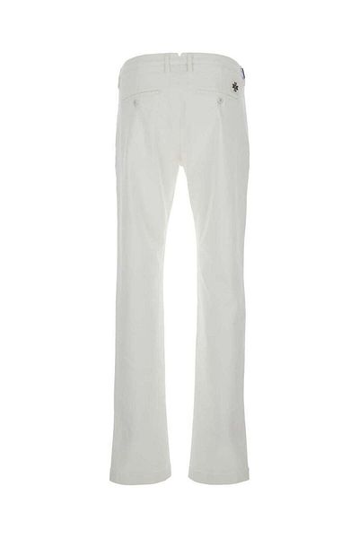JACOB COHEN Pantaloni slim „Bobby” albi cu etichetă cu logo din bumbac, bărbați
