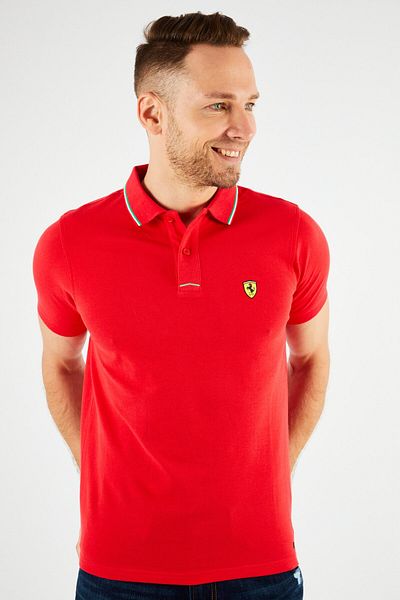 Scuderia Ferrari Men Regular Fit Short Sleeve Golf Polo Shirts, Red