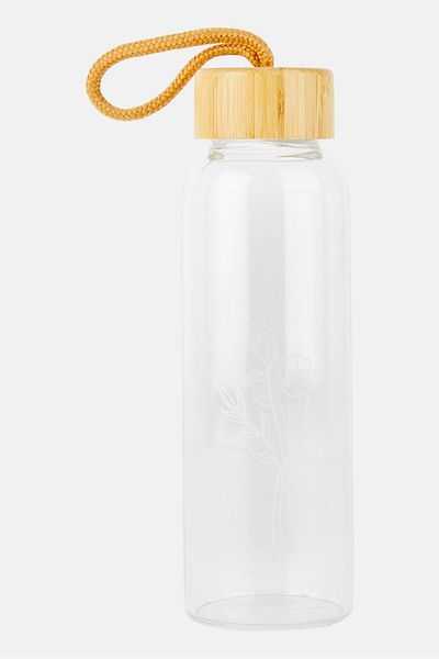 Bizou Water Bottle With Flowers Print Glass, Transparent