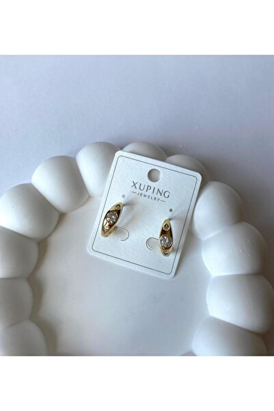 marsel aksesuar Xuping Minimal Ortası Yuvarlak Taşlı Gold Küpe