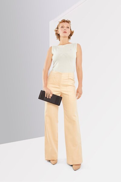 Ferrari Women Round Neck Sleeveless Solid Top, Beige