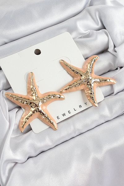 Clariss Brass Cream Starfish Model Vintage Women's Earrings