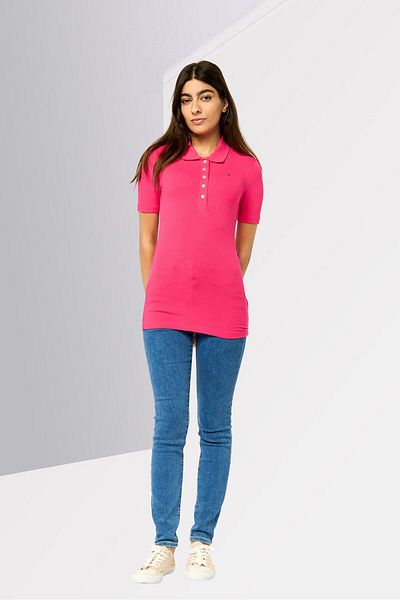Tommy Hilfiger Women Spread Collar Short Sleeve Brand Logo Polo Shirt, Pink