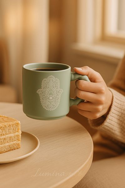 LUMİNA Hamsa Patterned Pastel Color Porcelain Mug - 350 ml