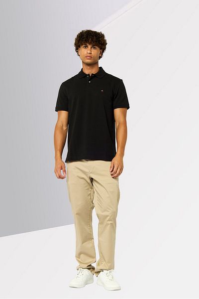 Tommy Hilfiger Men Regular Fit Short Sleeve Brand Logo Polo Shirt, Black