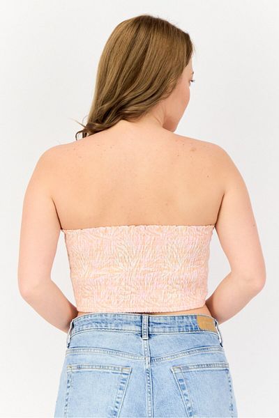 Cotton On Body Women Tie Neck Strapless Tropical Print Crop Top, Peach
