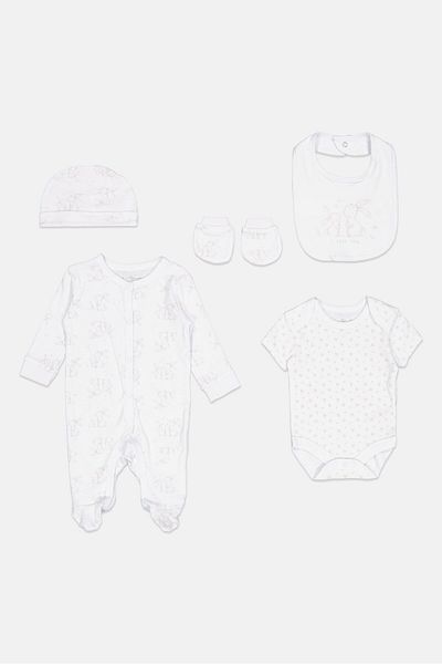 Rock A Bye Baby Boutique Toddlers Boy 5 pcs Graphic Print Bodysuit Gift Set, Multicolor